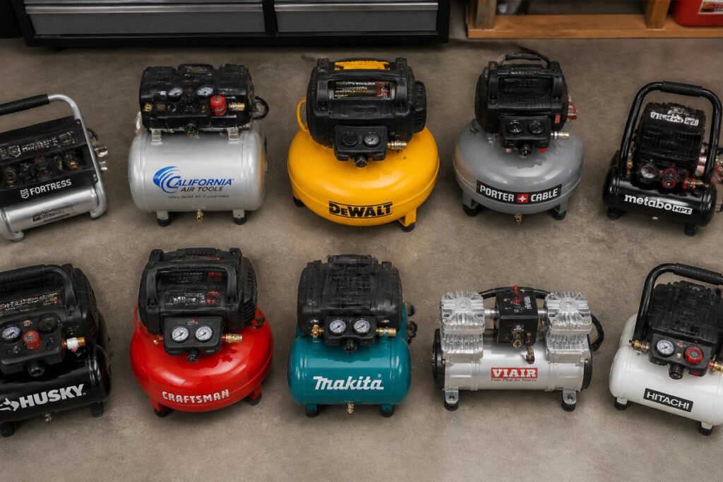 best air compressor for HVLP, HVLP compressor CFM guide, quiet air compressor painting, California Air Tools 4620AC, Makita MAC2400, air compressor for spray gun, HVLP setup guide, oil free air compressor, garage air compressor, automotive spray compressor, furniture spray gun compressor, air compressor buying guide, CFM vs PSI spray gun, HVLP equipment, budget air compressor,