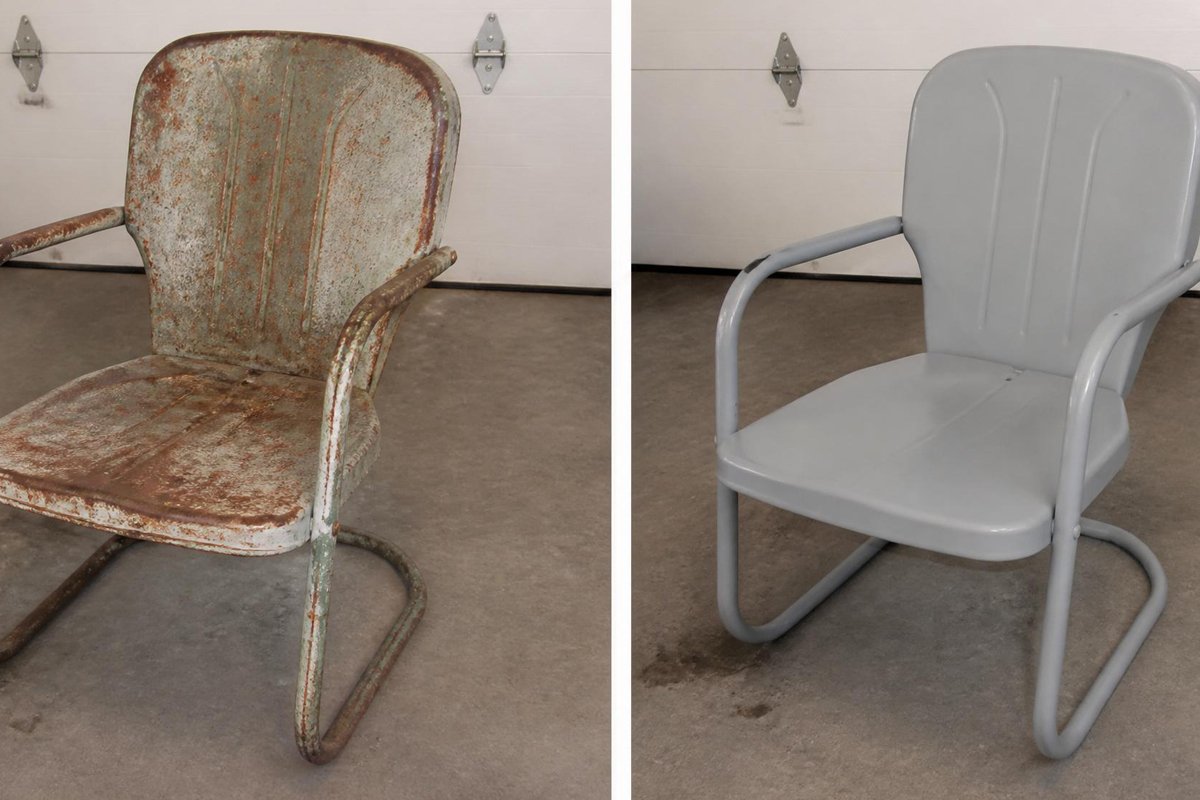 primed metal surface before and after spray paint