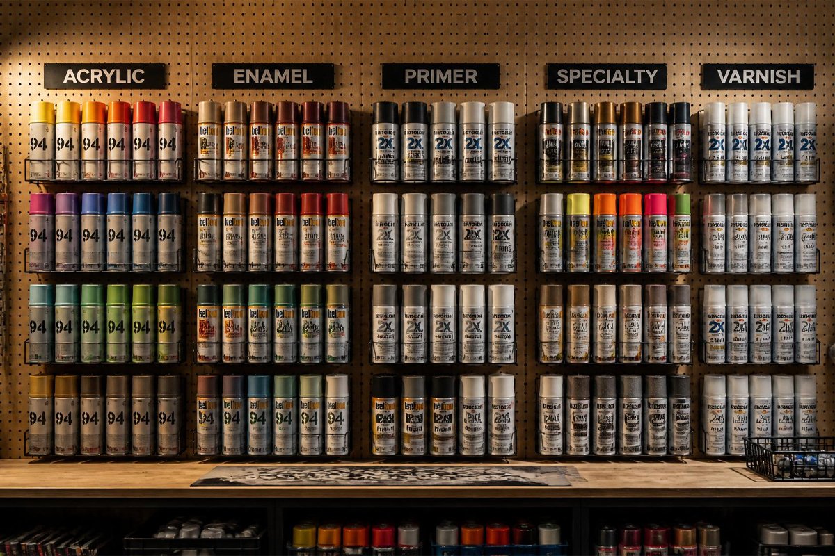 comparing spray paint types on test cardboard panels