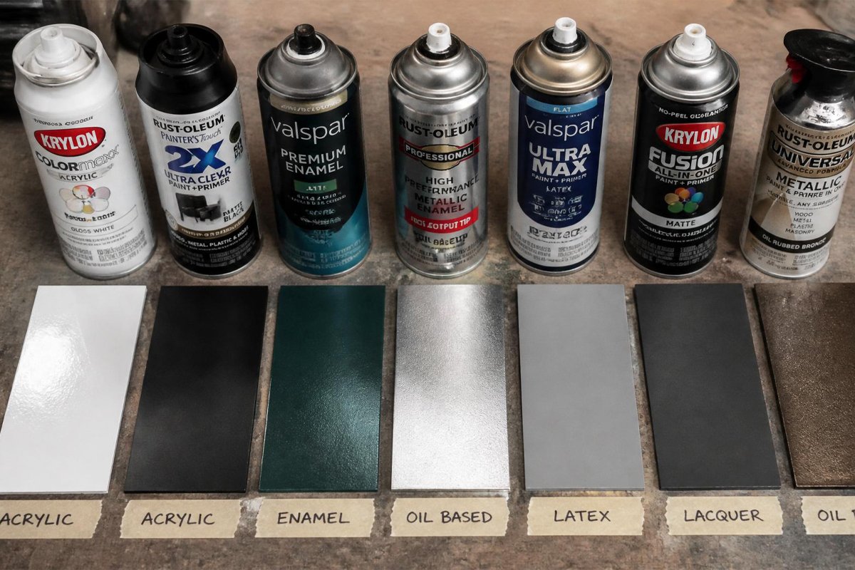 assorted spray paint cans acrylic enamel oil based latex lacquer