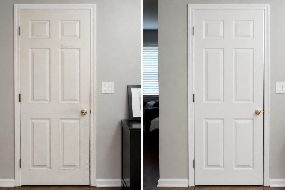 interior door before and after spray paint flawless finish
