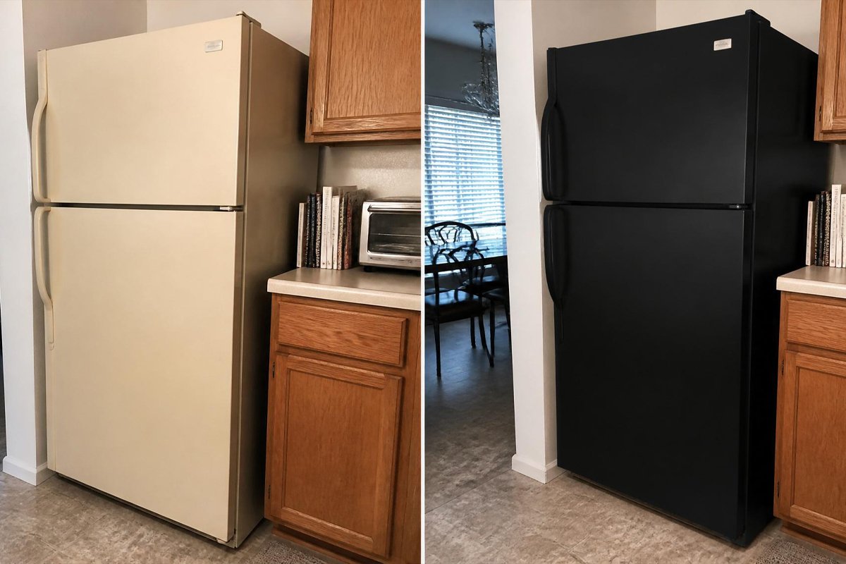 refrigerator before and after spray paint color change