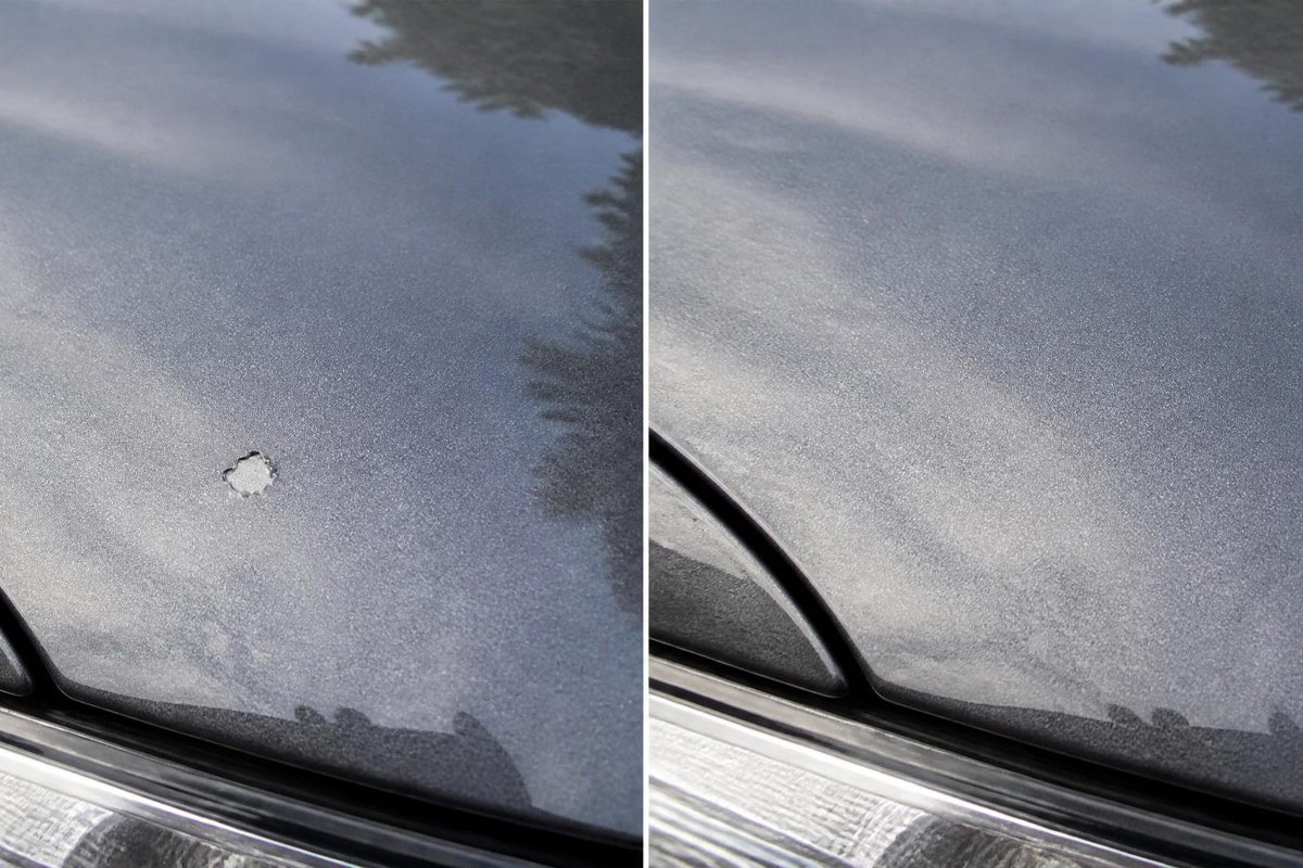 car paint chip before and after touch up repair