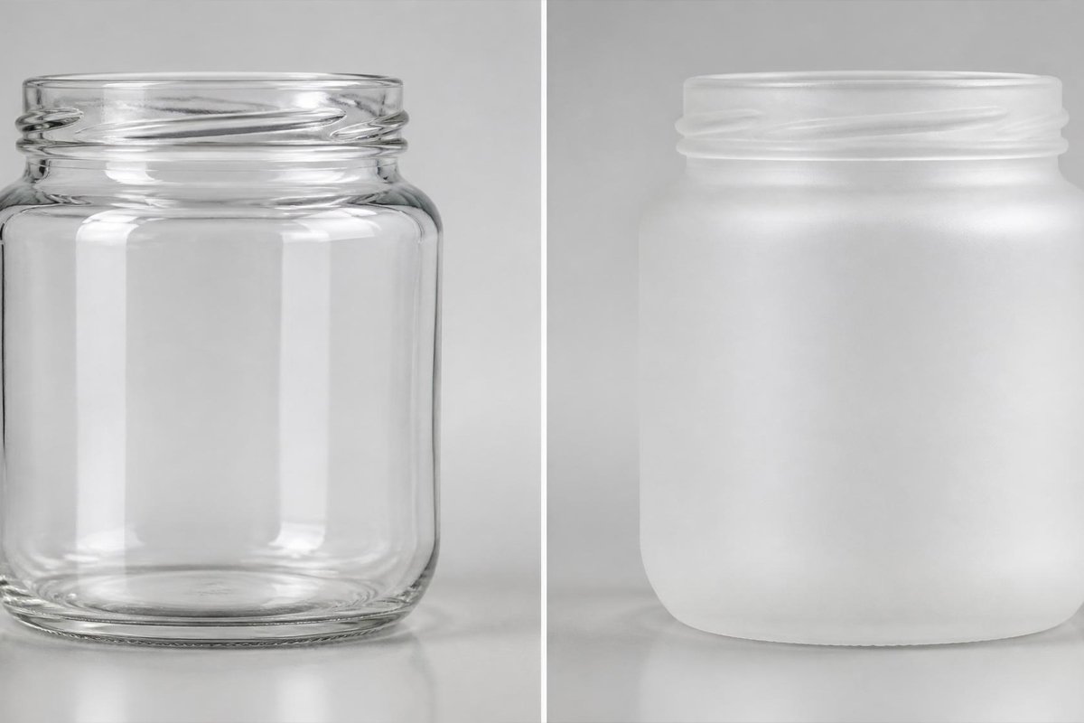 glass jar before and after frosted spray paint