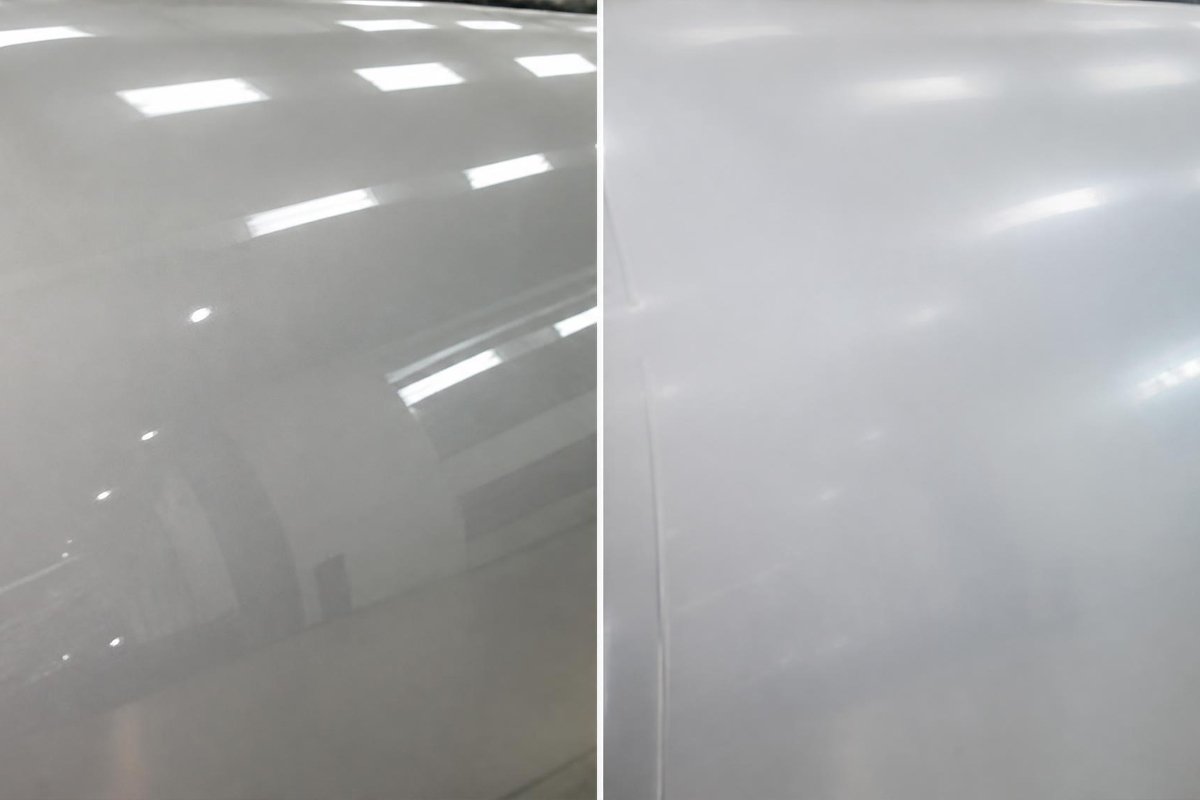 clean glossy finish versus blushed hazy finish from humidity
