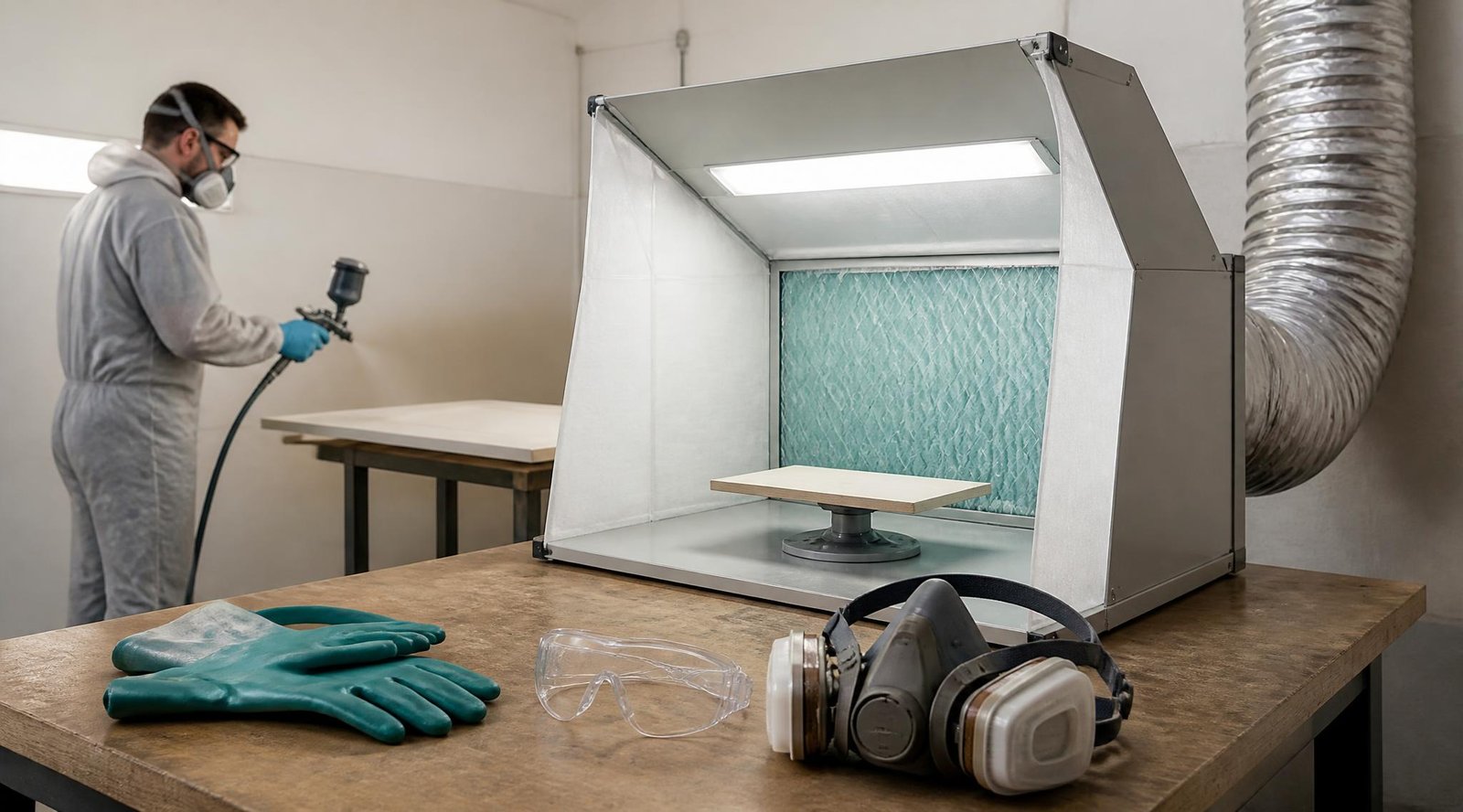 gpt image 2 Create a realistic educational photograph illustrating spray painting safety in 0